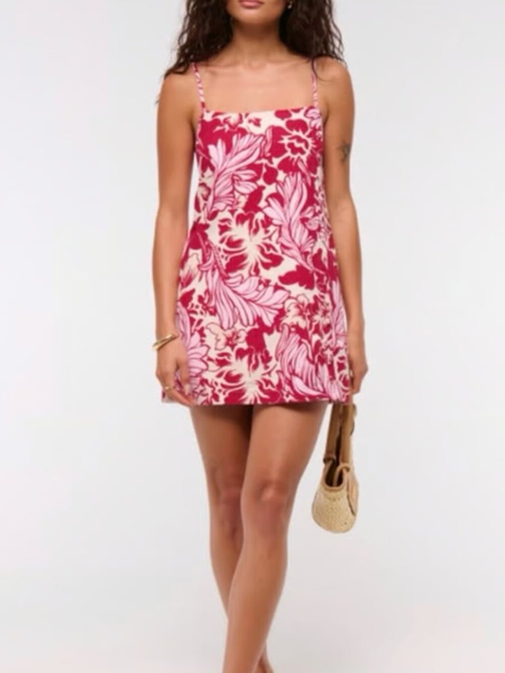 Abercrombie & Fitch Linen Blend Button Skort / Mini dress, Red Floral NWT